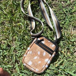 Brown and White Crossbody Bag Neoprene BRAND NEW - Deer Printed Zipper Closure